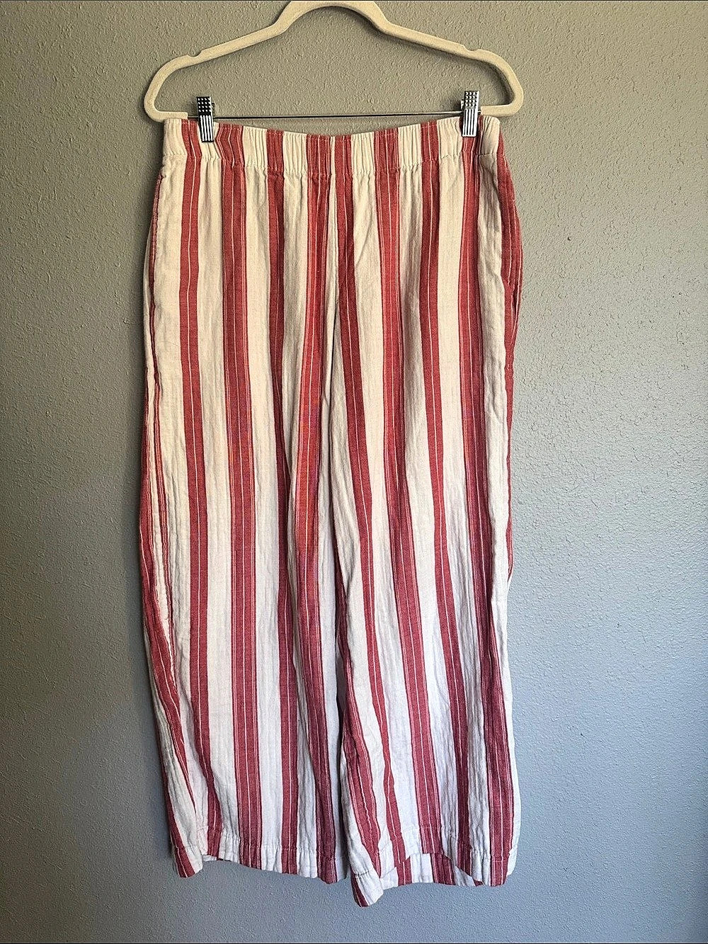 Old Navy High-Waisted Linen-Blend Wide-Leg Pants Red & Cream Medium